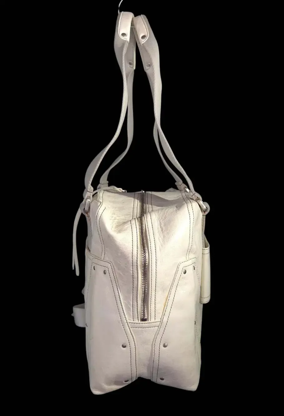 Rick Owens Leather Tote Shoulder Bag Unisex Off White Distressed $1850